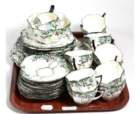 A 1930s Shelley Art Deco tea service decorated with fruit and leaves 