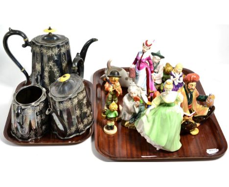 A quantity of china; Goebel figures; a Royal Doulton figure Omar Khayyam HN2247; and a three piece plated tea service 