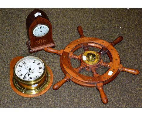 A Whyte Thomson &amp; Co of Glasgow brass ship's clock, single train, Roman dial, subsidiary seconds; together with an Edward