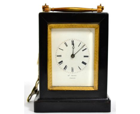 An ebonised striking carriage clock, signed Hy Marc, Paris, movement with a platform lever escapement and striking on a bell 