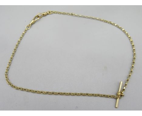 9ct yellow gold double albert chain, stamped 9ct, with 9ct gold T bar stamped 9ct, 13.33g 