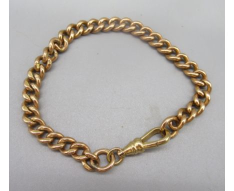 9ct rose gold chain link bracelet, stamped 375, with 9ct yellow gold dog clip clasp, stamped 9ct, 15.96g 