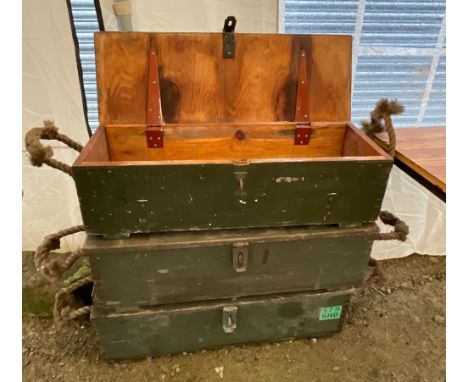 Three Military ammunition crates with locking hasp &amp; staple and carry handles (3) length 80cm height 40cm 