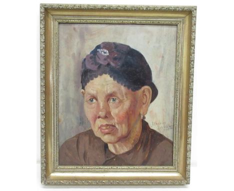 Eastern School (C20th); Portrait of a Woman, head and shoulder, oil on board, indistinctly signed and dated, 33cm x 27cm 