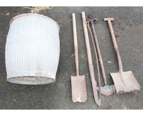 Two galvanized dolly tubs and tools 