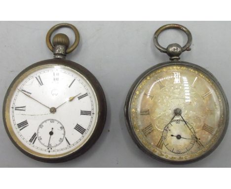 Victorian silver key wound pocket watch, silvered engraved dial with applied Roman numerals with subsidiary seconds, gilt ful