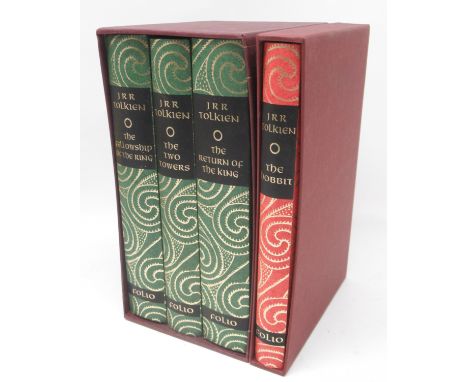 Folio Society - J.R.R. Tolkien, Lord of the Rings 3 volume set in slip-case and The Hobbit single book with slip-case