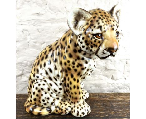 Large ceramic model of a leopard cub, stamped made in Italy, H45cm 