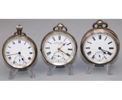 Swiss retailed by J. G. Graves Sheffield - white metal key wound pocket watch, white enamel Roman dial with subsidiary second