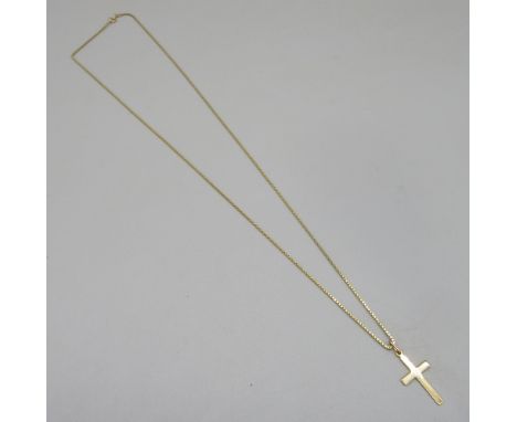 9ct yellow gold crucifix pendant, on 9ct yellow gold chain, both stamped 375, 4.08g 
