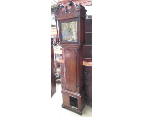 Oak thirty hour longcase clock, 12in square brass Roman dial  with Arabic five minute divisions, signed Helm, Ormskirk, H215c