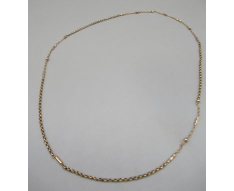 9ct yellow gold belcher chain necklace with bead and twisted bar detail, stamped 9ct, 10.56g 