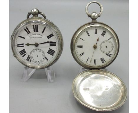Improved Patent English Lever - silver key wound pocket watch, signed white enamel Roman dial with subsidiary seconds, double