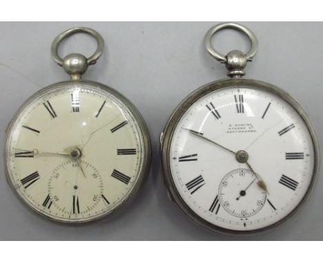 H. Samuel, Market St., Manchester - silver key wound pocket watch, signed Roman dial with subsidiary seconds, engine turned d