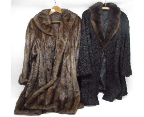 A Saga mink coat, Marshall &amp; Snelgrove Harrogate mink coat with mink hat and scarf, Pelzmoden Grünewald black curled fur 