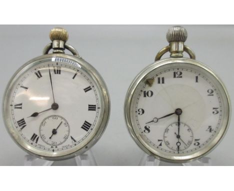 Swiss - silver keyless pocket watch, white enamel Arabic dial with subsidiary seconds, case no. 157411, Birmingham 1919, unsi