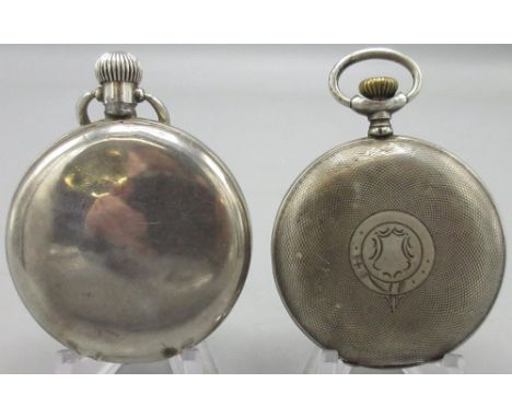 Swiss retailed William Owen Leeds - silver keyless Hunter pocket watch, signed white enamel Arabic dial with subsidiary secon