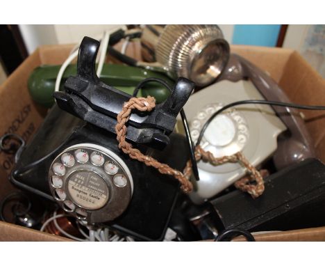 A QUANTITY OF METALWARE to include  silver plated teapots, an antique copper kettle, three vintage telephones etc.