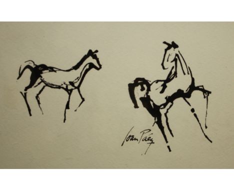 20TH CENTURY ENGLISH SCHOOLTwo horses, signed ? Joan Paly, ink sketch, 23 x 38cm