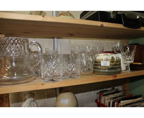 A SMALL QUANTITY OF BUNNYKINS ROYAL DOULTON CHINA together with a tea caddy, an Isle of Wight glass bowl etc.