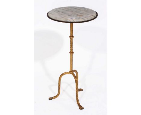 A SMALL GILT METAL MARBLE TOPPED OCCASIONAL TABLE with tripod base 32cm in diameter