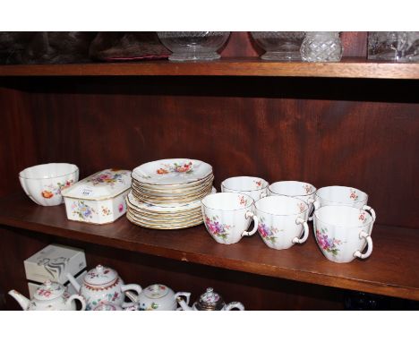 A CROWN DERBY DERBY POSIES ART TEASET together with a box and cover of the same pattern, six blue flash glass hock glasses, a