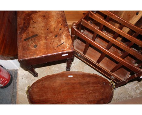 A 19TH CENTURY MAHOGANY OVAL TRAY with galleried top and brass handles, 72cm wide, a 19th Century rectangular commode, 56cm w