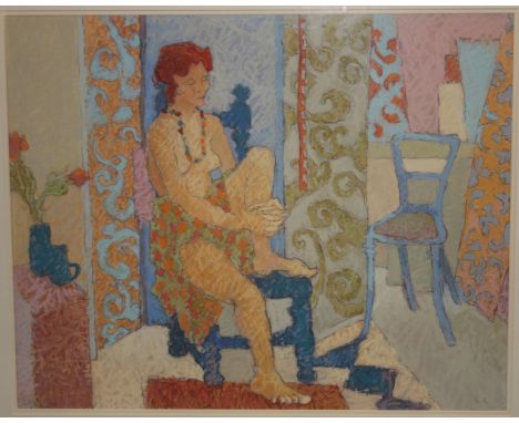 S*K*A seated nude, signed with initials, pastels, 43 x 54cm