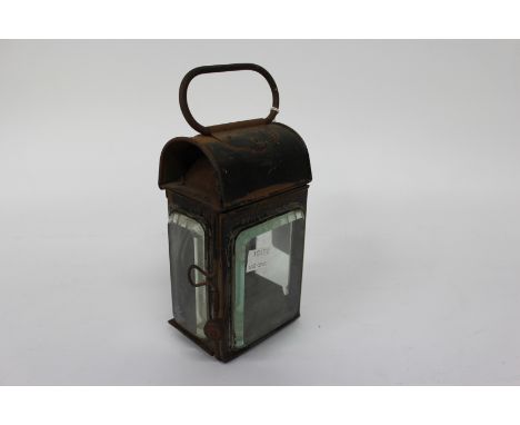 A VERITAS LAMPWORKS PATENT IRON AND BLACK PAINTED VEHICLE LAMP 22cm tall overall
