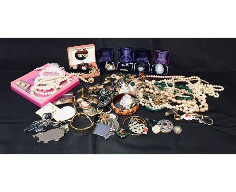 A collection of costume jewellery including hallmarked silver Wedgewood pieces etc.