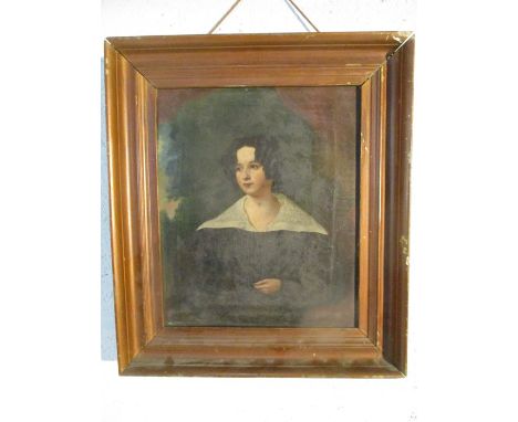 A Victorian oil on canvas portrait, 31cm x 26cm- indistinct printing to reverse