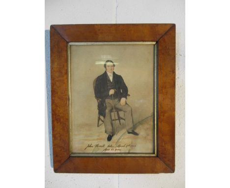 An early Victorian watercolour portrait of "John Powell taken March 17th, 1846, aged 65 years" - glass A/F, overall size 39cm