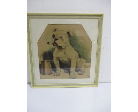 After Cecil Aldin, a framed print of a bulldog smoking a pipe, overall size 55cm x 53cm