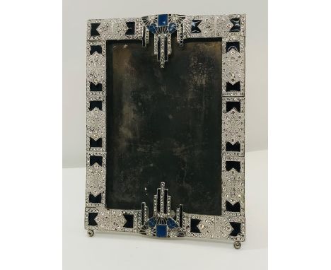 A French silver plated Art Deco photo frame with enamel detailing