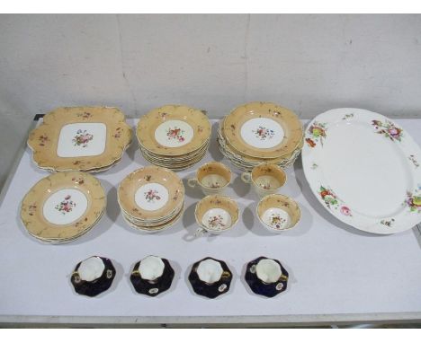 A H &amp; R Daniel part dinner set, some pieces repaired &amp; A/F, along with a meat plate and four Coalport miniature cups 