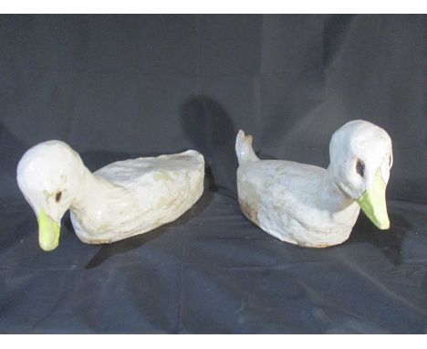 Two garden pottery ornaments in the form of ducks