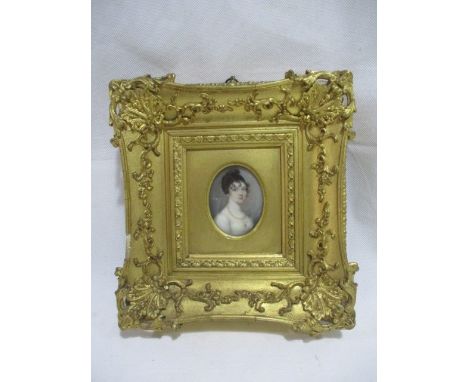 A miniature portrait of Francis Toms (?) circa 1804 in ornate gilt frame, handwritten label to verso
