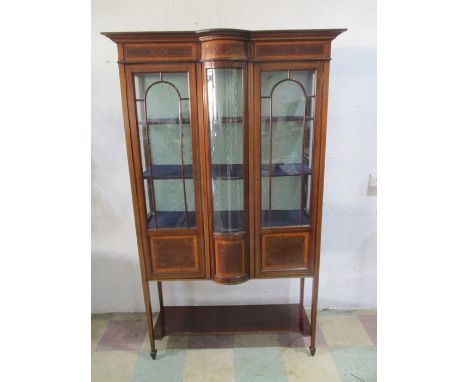 An Edwardian inlaid display cabinet with shelf under