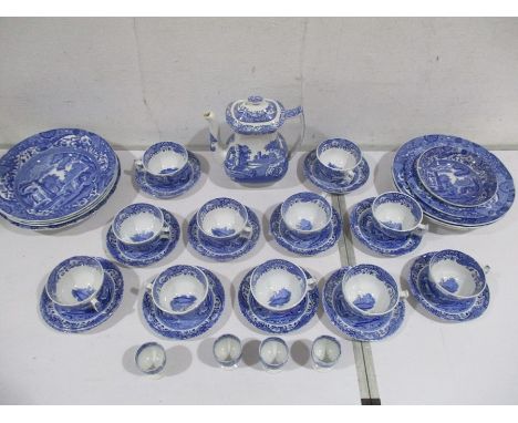 A collection of Spode Copeland Blue Italian including a coffee pot, eleven cups and saucers, four egg cups and selection of v