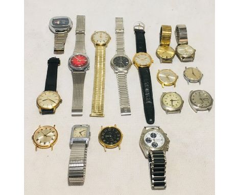 An interesting collection of vintage wrist watches including Tissot Seastar, Hudson, Avia, Tegrov, Pulsar, Timex etc
