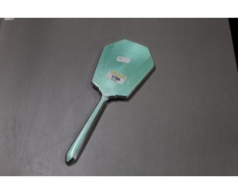 1930's green enamelled and chrome hand mirror, 27 cm x 10.5 cm. CONDITION REPORT: Some ware to the handle and some damage to 