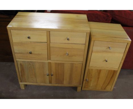 Three modern light oak chests of drawers, 91 cm x 80 x 40 cm, and a small conforming three drawer chest, height 80 cm.  CONDI