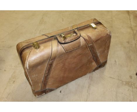 A modern combination lock suitcase, stitched light tan leather. 32 cm x 53 cm x 16 cm.  CONDITION REPORT: Marks, scuffs and s