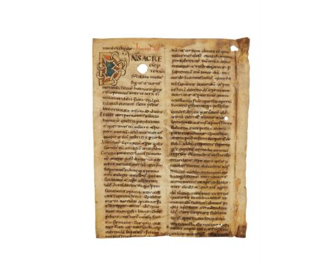 Ɵ Leaf from a Homiliary, with a decorated initial, in Latin, manuscript on parchment[Italy, mid-eleventh century] Single leaf