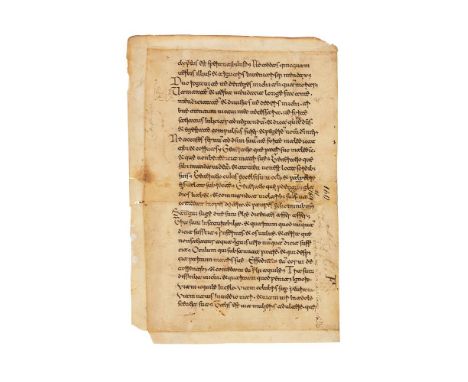 Ɵ Leaf from a Bible, with Proverbs 29:15-30:20, manuscript in fine Montecassino Beneventan minuscule, in Latin, on parchment[