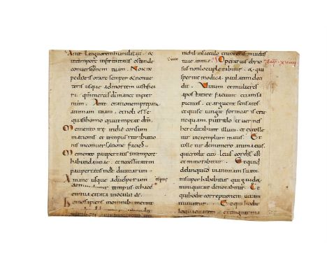 Ɵ Cutting from a gargantuan 'Atlantic' Bible, with parts of Ecclesiasticus 18-19, in Latin, decorated manuscript on parchment
