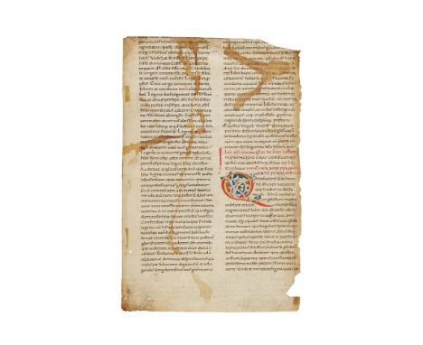 Ɵ Leaf from a Homiliary (probably that of Paul the Deacon), with parts of Bede's Homily, 1:7-8, and a fine white-vine initial