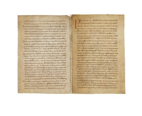 Ɵ Substantial fragment of a Carolingian Homiliary, perhaps that of Paul the Deacon, in Latin, decorated manuscript on parchme