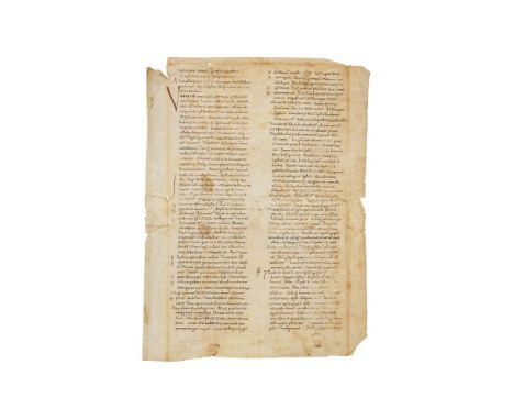 Ɵ Leaf from a gargantuan Augustine, Tractatus in Iohannem, in Latin, decorated Romanesque manuscript on parchment[Italy (prob