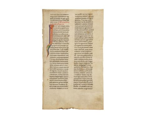 Ɵ Leaf from a monumental Martyrology, with parts of the passion of St. Blasius, with a large finely decorated initial, in Lat